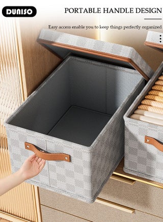 3 Pack Closet Storage Box with Lid and Handle, Stackable Wardrobe Clothes Organizer, Foldable Closet Storage Basket, Cube Storage Bins for Clothing, T-Shirt, Jeans, Sweaters, Toys & Books (18L) - view 4